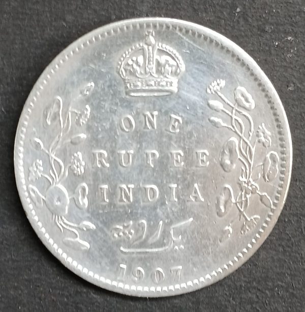 1907 Edward VII One Rupee Silver Coin – India - Image 2