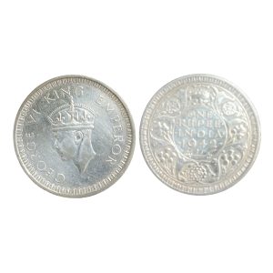 1942 British India One Rupee Silver Coin – George VI – WWII Issue
