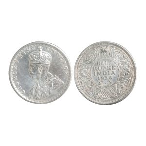 1936 British India Half Rupee Silver Coin – George V – Almost UNC