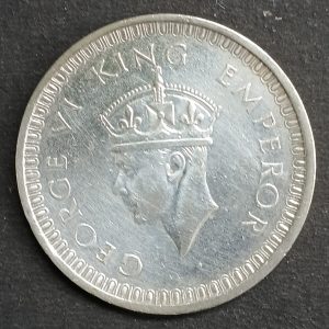 1942 British India One Rupee Silver Coin – George VI – WWII Issue
