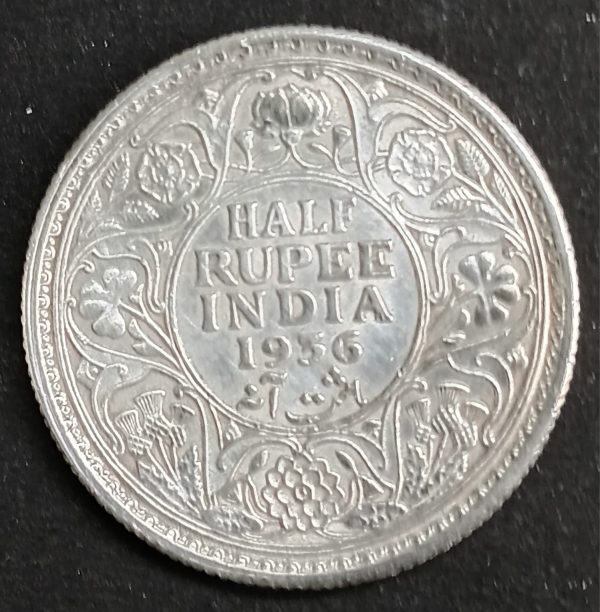 1936 British India Half Rupee Silver Coin – George V – Almost UNC - Image 2