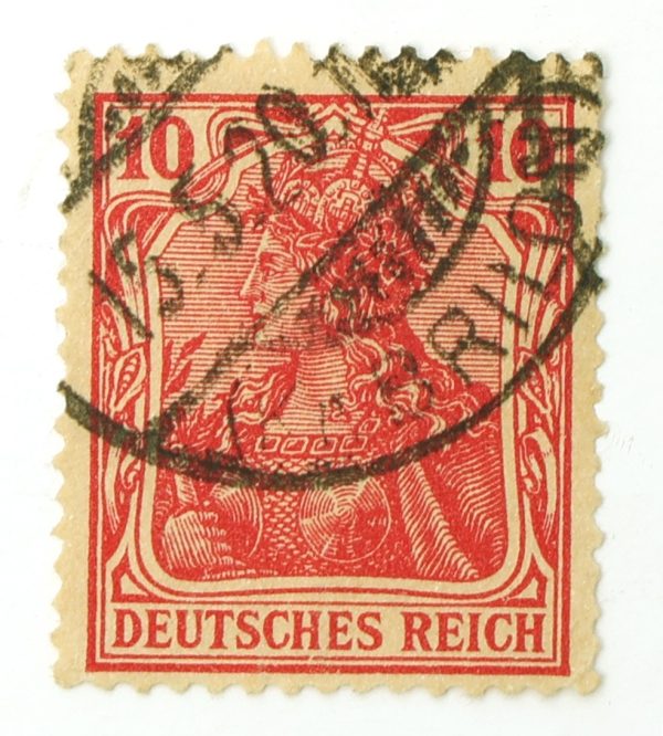 Very Rare 10 PF “Germania” Postage Stamp (1905–1919, Lozenges Watermark)