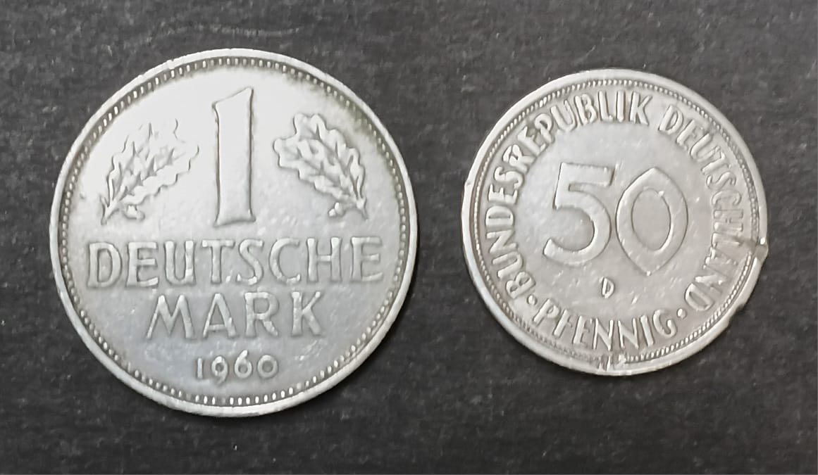 Set of Two German Coins – 1 Deutsche Mark (1960) & 50 Pfennig (1969) - Image 2