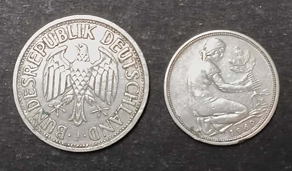 Set of Two German Coins – 1 Deutsche Mark (1960) & 50 Pfennig (1969) - Image 3