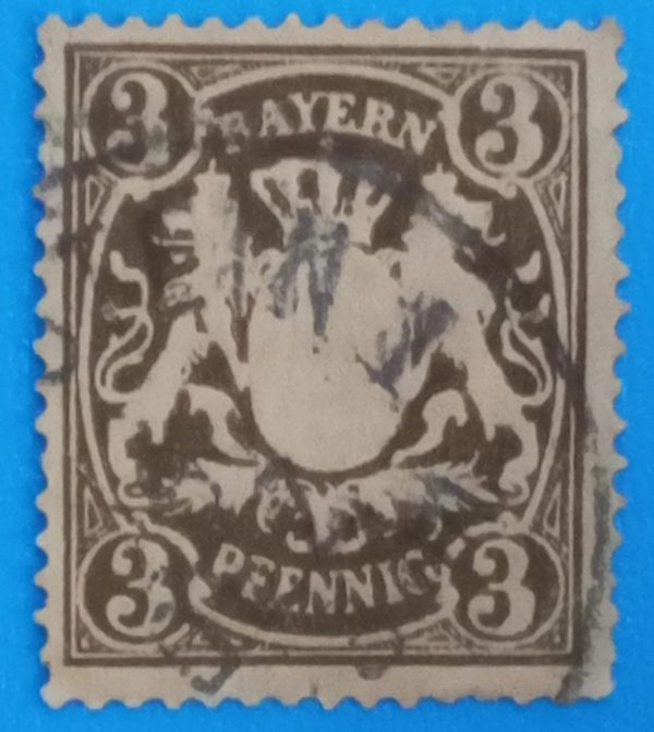 Bayern 3 Pfennig Stamp – Bavarian Coat of Arms – Classic German State Issue