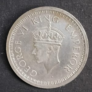 1945 British India One Rupee Silver Coin – George VI – Almost UNC