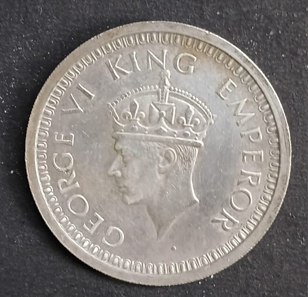 1945 British India One Rupee Silver Coin – George VI – Almost UNC