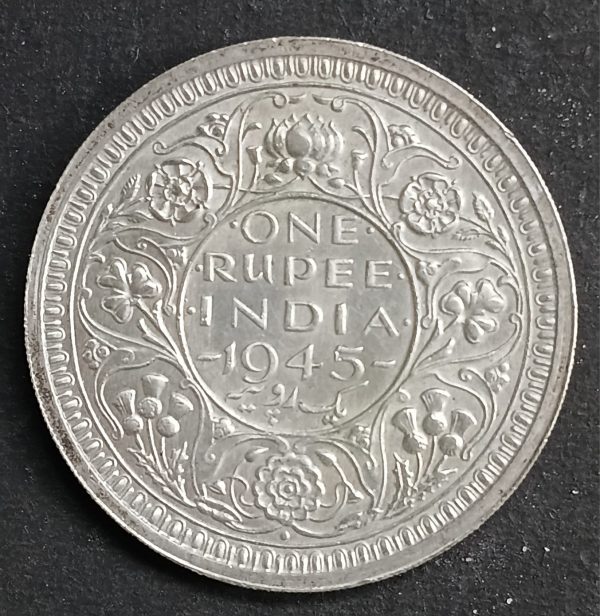 1945 British India One Rupee Silver Coin – George VI – Almost UNC - Image 2
