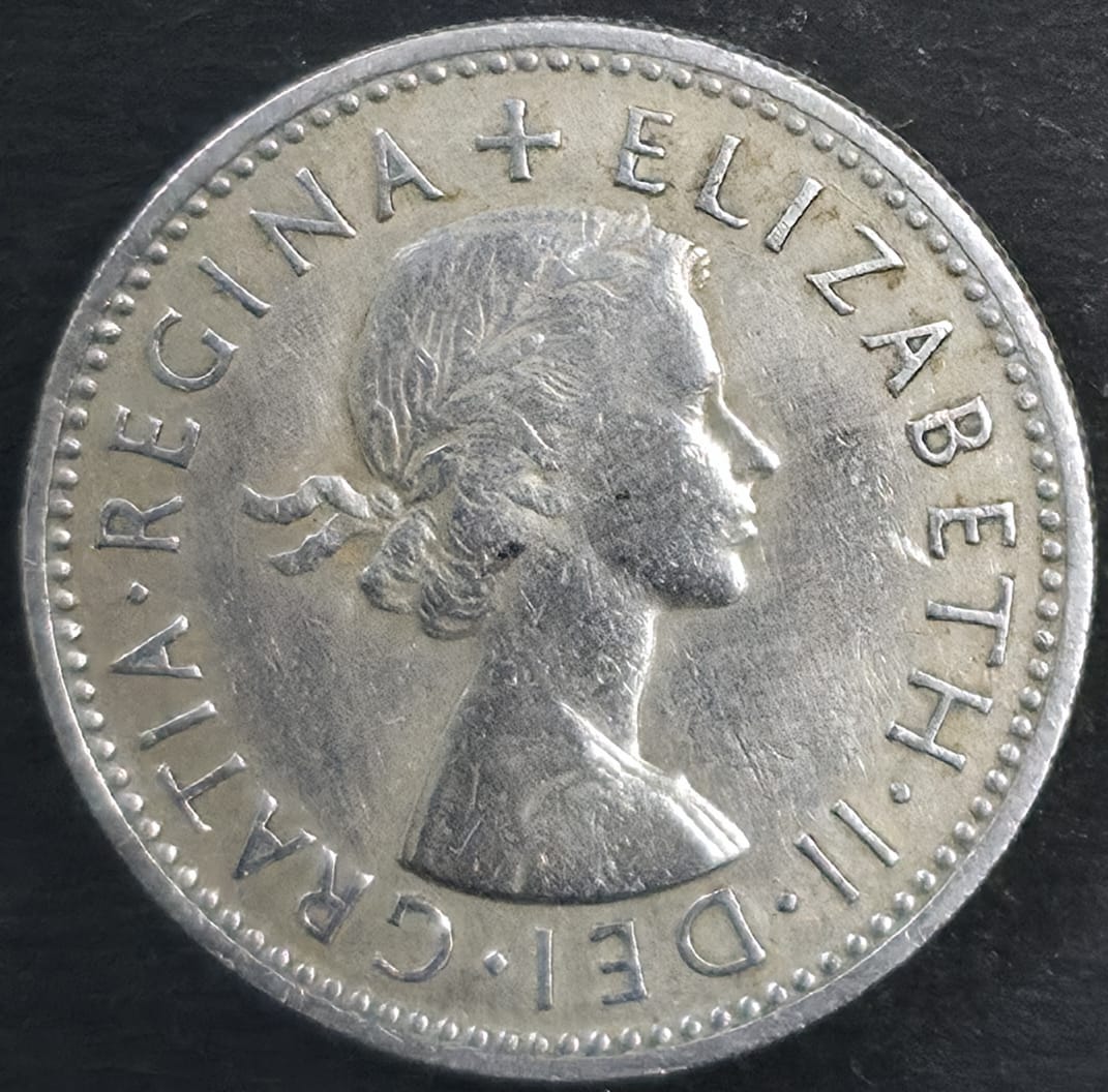 1954 One Shilling – Queen Elizabeth II (1954–1970 Series) – CuNi – $5 - Image 2