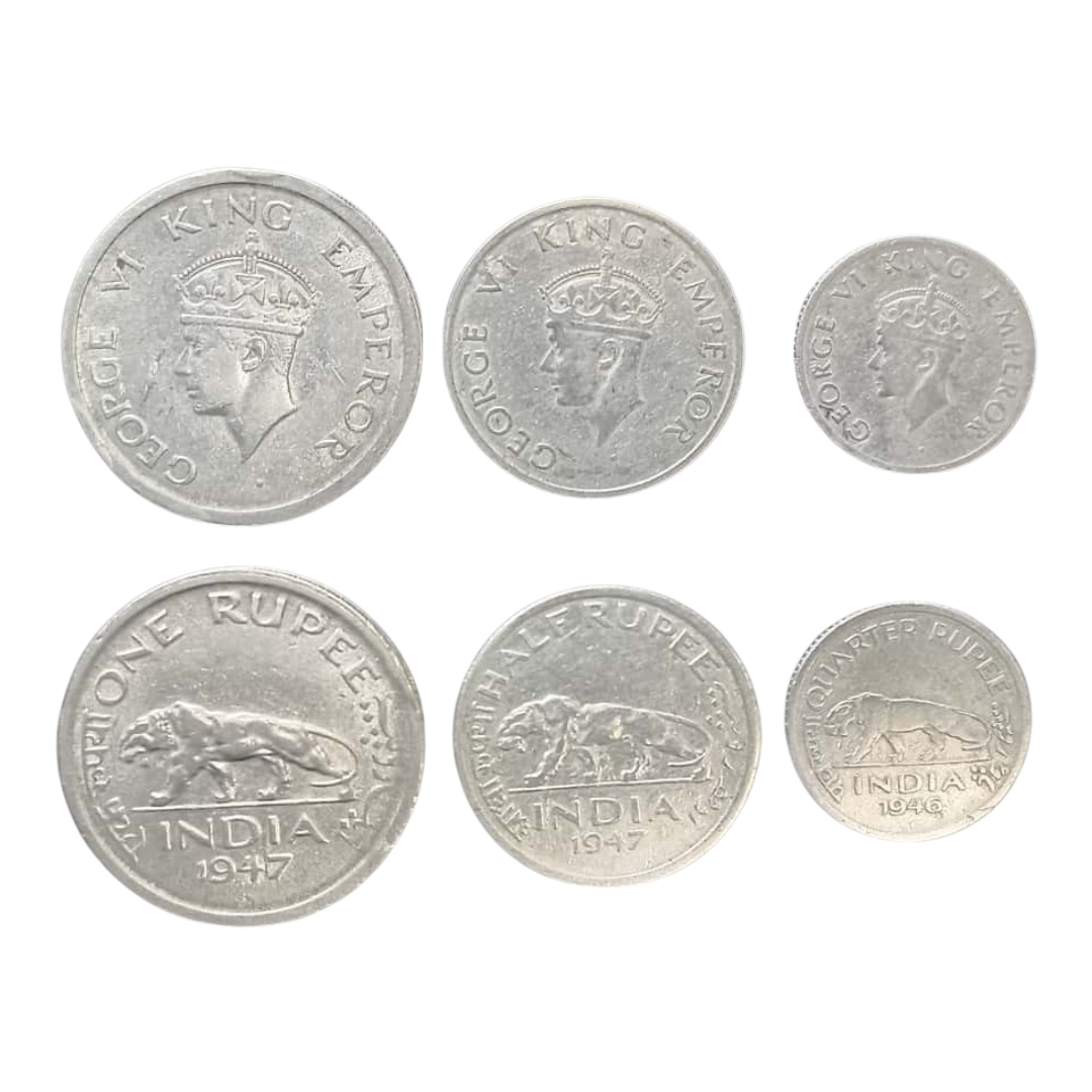 Set of Three Indian Coins – Republic of India (1946–1947 Era)