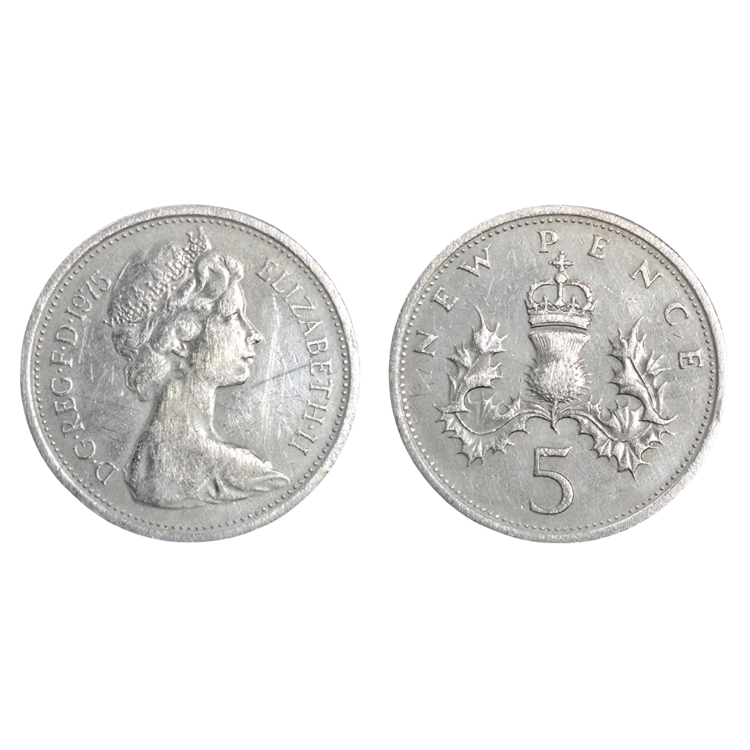 1970 Five New Pence – Queen Elizabeth II – CuNi – $5