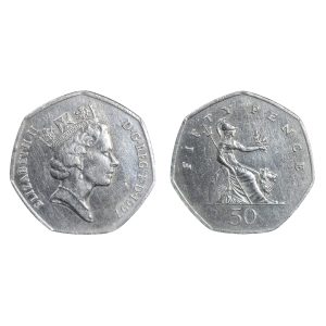 1969 Fifty New Pence – Queen Elizabeth II – CuNi – $8