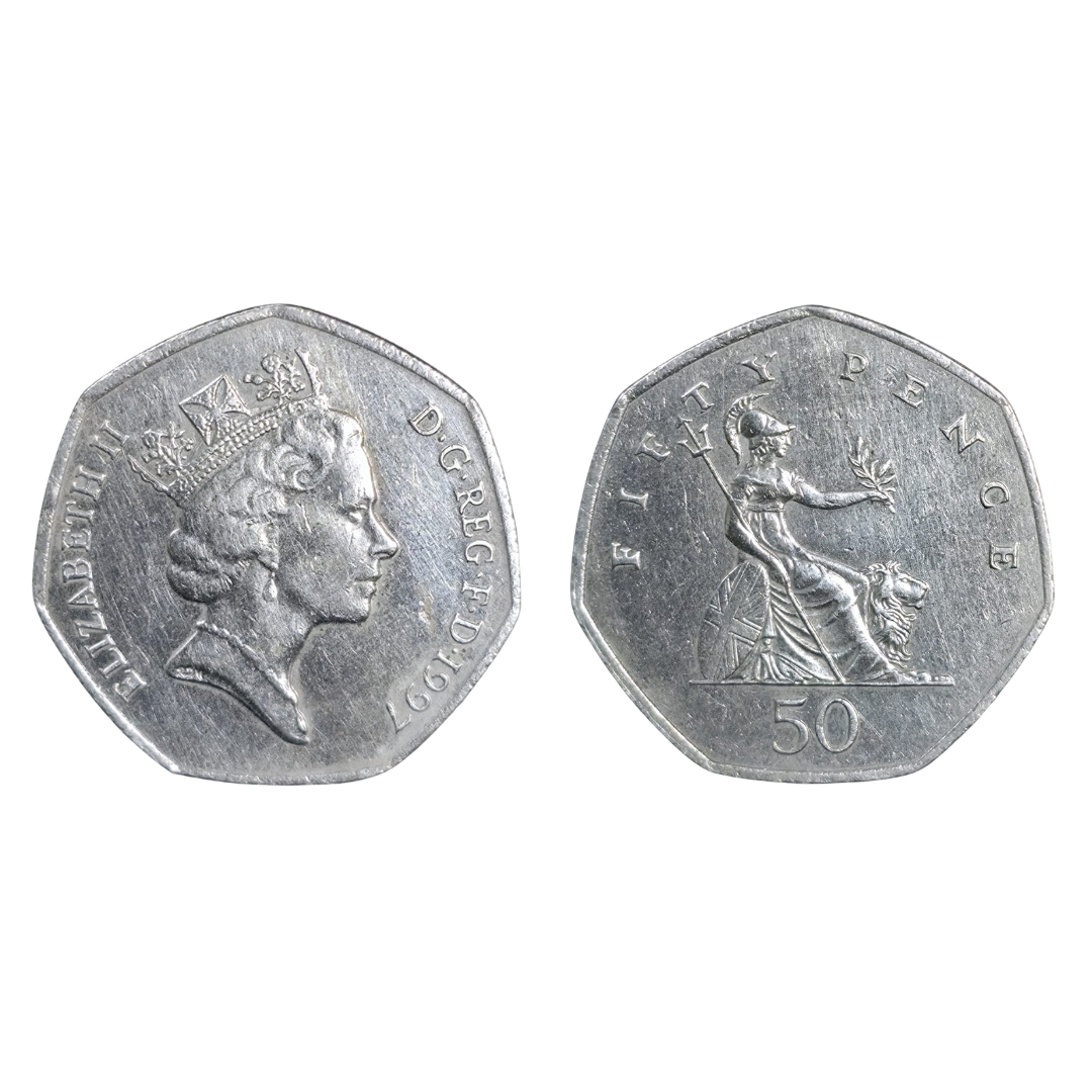 1969 Fifty New Pence – Queen Elizabeth II – CuNi – $8