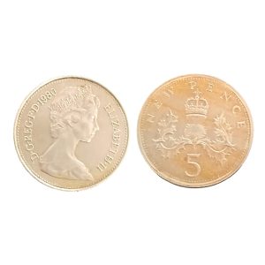 1980 Five New Pence Coin – Elizabeth II – Copper-Nickel – $3