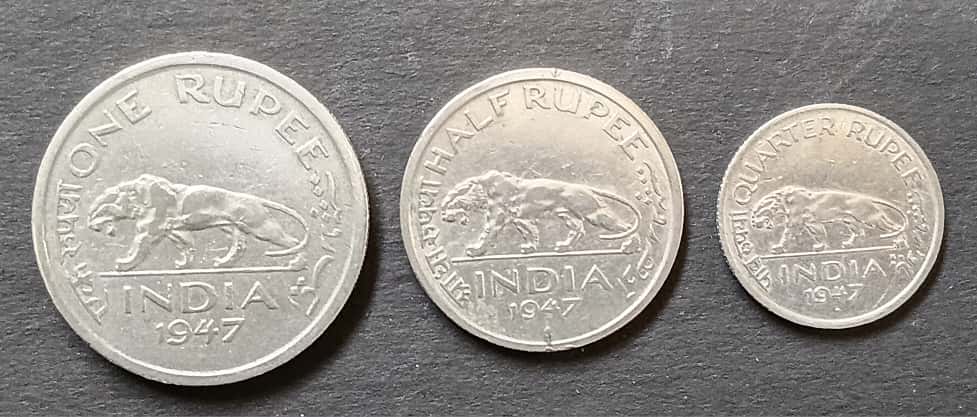 Set of Three Indian Coins – One Rupee, Half Rupee & Quarter Rupee (1947) - Image 3