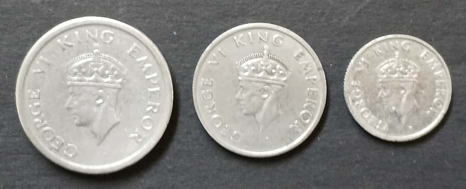 Set of Three Indian Coins – One Rupee, Half Rupee & Quarter Rupee (1947) - Image 2