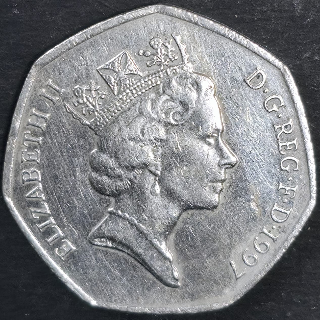1969 Fifty New Pence – Queen Elizabeth II – CuNi – $8 - Image 2