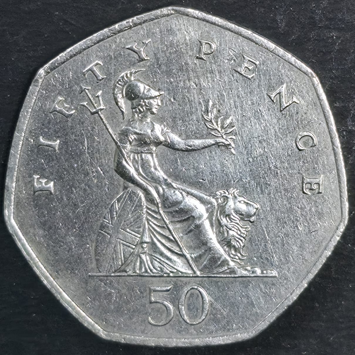 1969 Fifty New Pence – Queen Elizabeth II – CuNi – $8 - Image 3