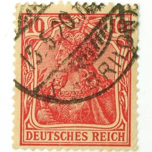 Very Rare 10 PF “Germania” Postage Stamp (1905–1919, Lozenges Watermark)