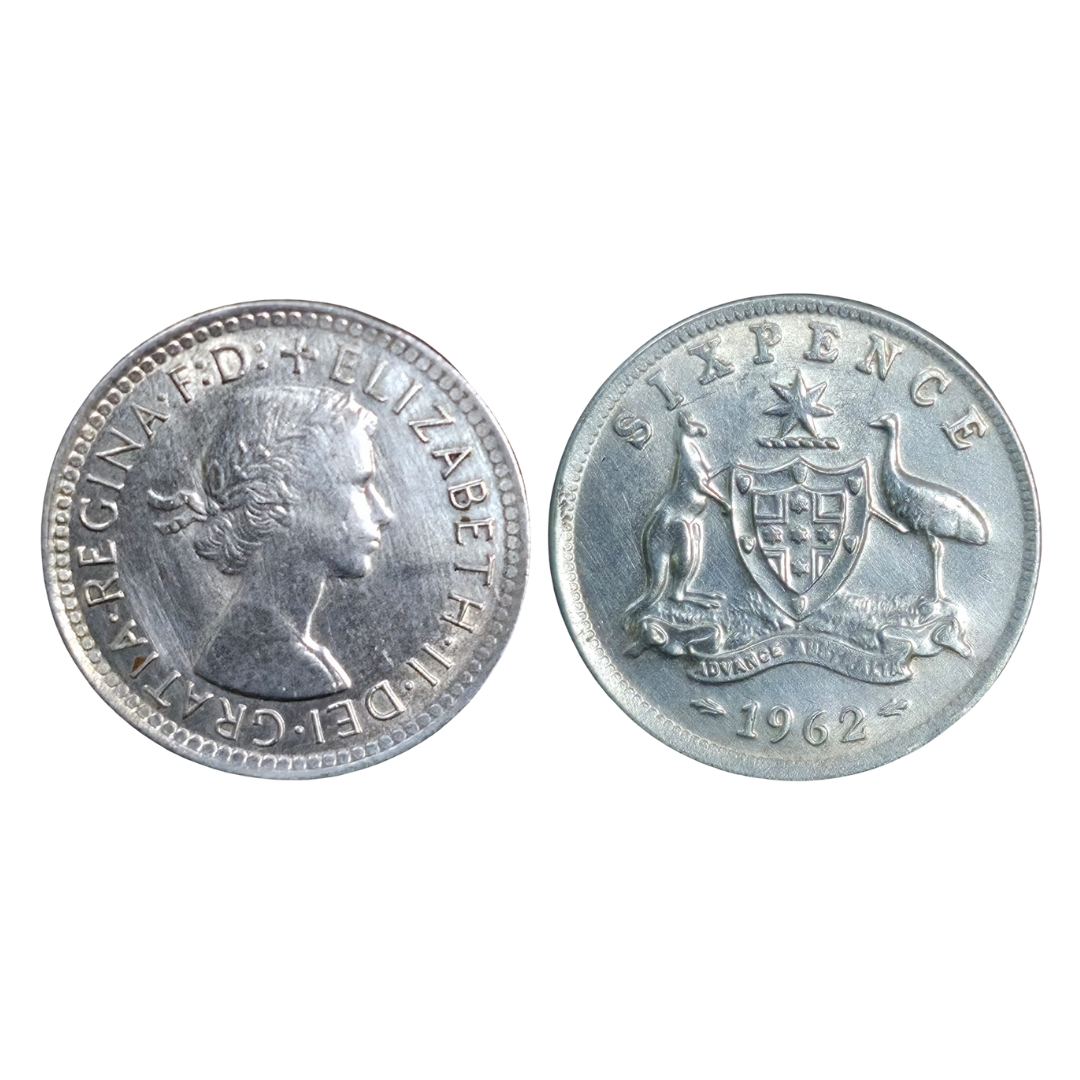 1962 Six Pence – Queen Elizabeth II – Australia – Vintage Silver Alloy Coin – $5
