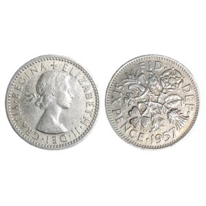 1957 Six Pence – Queen Elizabeth II (1954–1970 Series) – Vintage British Coin – $5