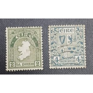 Extremely Rare & Vintage Irish (Éire) 2 & 4 Pinsin Stamps – 1930s Era